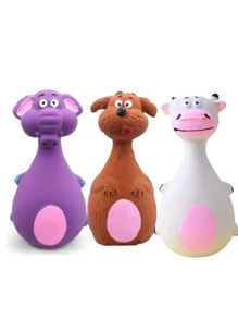 1pc Bite-Resistant Squeaky Latex Dog Toy - Adorable Cartoon Puppy Chew Toy, Essential Pet Amusement! Cartoon Style, Multicolor, Bone Shape, Details, Squeaking Function, Great For Daily Play/Training/Holiday Celebration