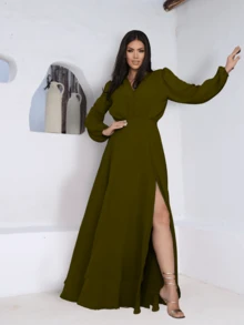 Eloa NM Nana Marie Long Sleeve Long Dress Bridesmaid Dress - 橄欖綠 - 查看 1
