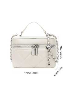 Fashion New Elegant Solid Color Pu Fabric Portable Square Bag, Minipu Bag, Pure Waterproof Fabric Burgundy Bag, Letter Pattern Decorative Design Box Bag, Suitable For Travel Shopping, Parties, Parties, Commuting. - White - View 7