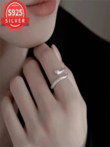 925 纯银低致敏性精致蛇形动物戒指耳环女士个性化指尖配饰尾环适合所有场合礼物抗氧化 3 克盒装 - 銀色 - 查看 13