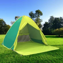 Portable Outdoor Camping Beach Tent, Quick Setup, Round, Zipper Closure, Polyester Blend, Alloy Frame, Solid Color Vestibule, For 3-4 People, All-Season, Campin - Green - View 3
