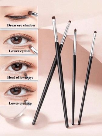 4pcs Makeup Brush Set, Including Eyeshadow, Highlighter, Nose Contour, Eyebrow - Soft & Skin-Friendly Makeup Tools, Portable Travel Cosmetic Kit,Eyebrow Brush,Eyeshadow Brush,Spoolie,Spoolie Brush