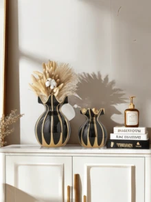 1 PIEZA Jarrón corto de cerámica con forma de vientre y boca ondulada, adecuado para arreglos florales de oficina, decoración de sala de estar, escritorio, estantería y entrada. Hermoso ornamento de jarrón, decoración de Halloween, decoración de otoño, decoración de habitación, jarrón de vidrio