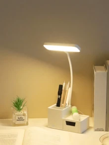 1 件简约设计 LED 台灯，带存储，USB 供电端口，3 种颜色模式，触摸控制，白色阅读台灯，学生护眼灯