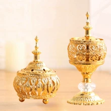 1 pièce/4 pièces Brûle-encens filigrane floral doré, support d'encens en métal ajouré doré de petite/grande taille, brûleur de parfum pour le safran, le santal, accessoires de décoration d'intérieur, ornement de style exotique