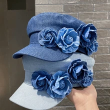 1pc Cowboy Rose Flower Navy Hat/Newsboy Hat, Retro Holiday Style, Eye-Catching And Versatile, A Must-Have For Going Out, Parties, Dates, Multiple Colors Available