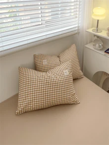 3 件浅棕色条纹格子图案涤纶羽绒被套套装，带拉链和枕套 - 可机洗，防缩水，四季舒适 - 柔软编织面料，透气床上用品，适用于卧室和客房（套装包括 1 个羽绒被套、2 个枕套，无羽绒被套，无枕套芯）