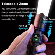 KENSUN 1支高功率超亮LED手电筒，USB充电，战术手电筒，带LCD电量显示，防水，内置电池，适用于户外巡逻、露营应急、露营配件 - 如圖所示 - 查看 4