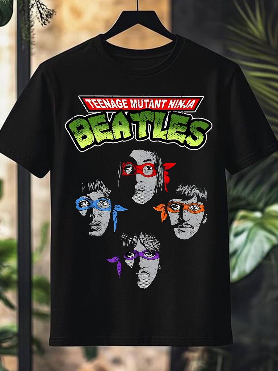 T-Shirt Classic Rock Band Leonardo Raphael Donatello Michelangelo 100% Cotton Unisex Plux Size Fashion Punk Street Casual Shirt Men Women Streat Streatwear Immediate Shipping - 黑色 - 查看 1