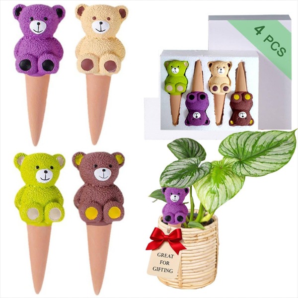 4 piezas/360 ml Lindas Espículas de riego de terracota, espículas de riego de plantas de cuento de hadas, fáciles de usar para plantas pequeñas de interior, perfectas para la decoración del hogar y la estética de las plantas (Oso Lindo)