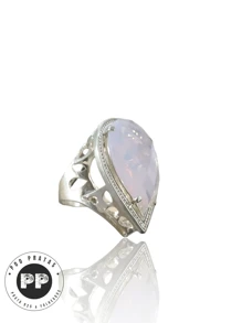 Anel Festa Luxo Pedras Cravejadas Cristais Opala Rosa ( Ouro Branco )