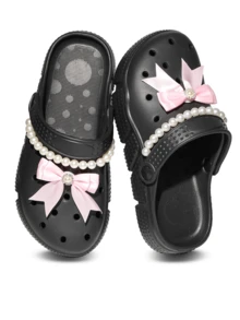 CIVHOM Women's Stylish Casual Clogs, Lightweight Breathable Non-Slip Soft-Soled Garden Shoes, Summer Slippers Beach Shoes With Personalized Shiny Charms - Black - View 2