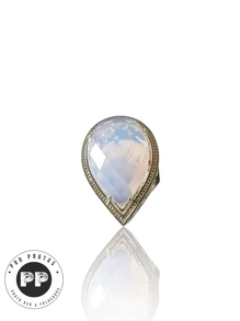 Anel Festa Luxo Pedras Cravejadas Cristais Opala Rosa ( Ouro Branco )