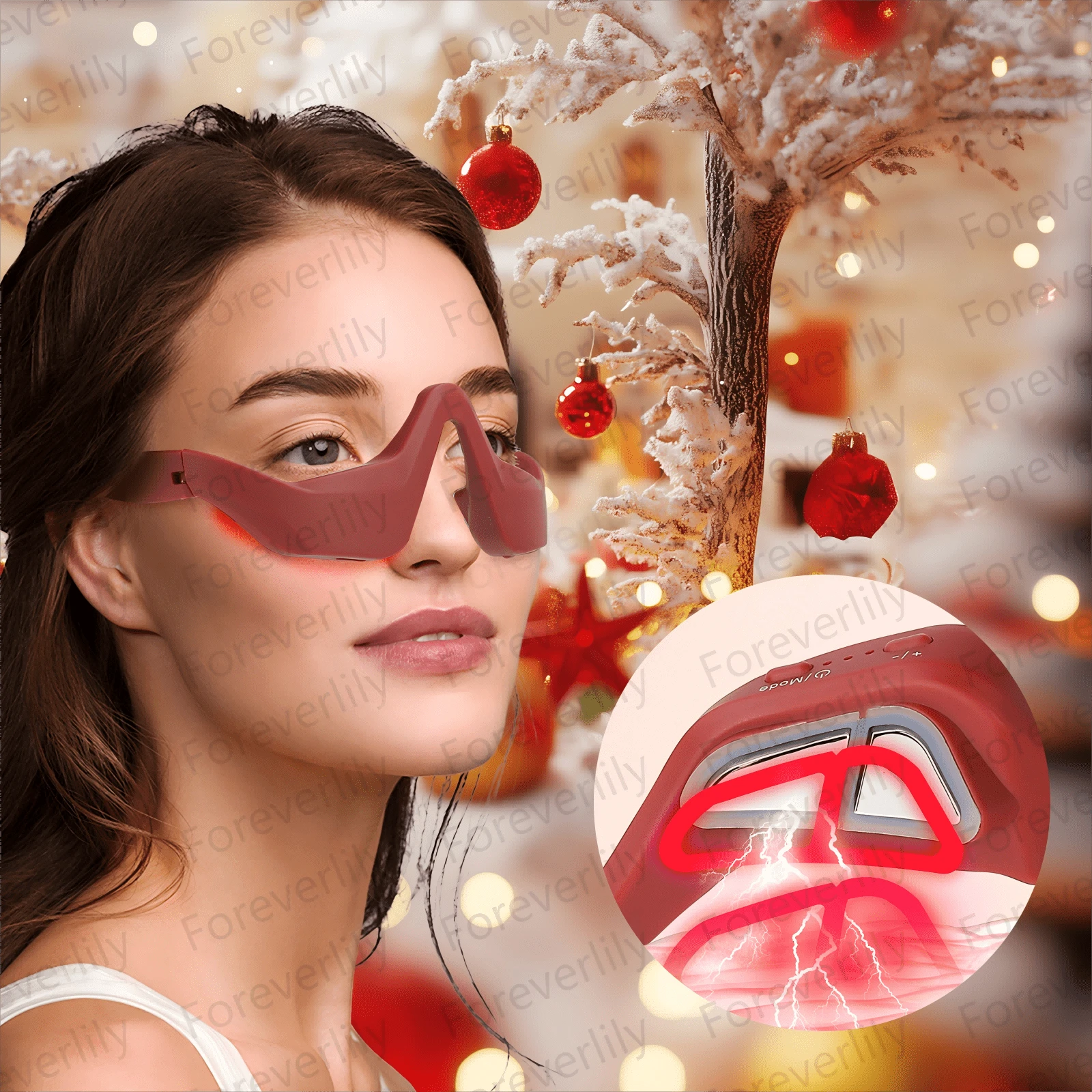foreverlily Foreverlily 1pc 3D Eye Massager, Red Light Massager,4 Massage Modes/3 Adjustable Intensity Levels, Perfect Gift For Loved Ones, Family, Valentine's Day, Christmas