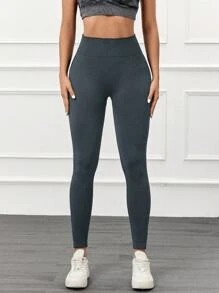 1 Stück nahtlose Yogahose mit hoher Taille in Unifarbe, Damen Gym Sport Laufhose, geeignet für Outdoor-Sport, Yoga, Training