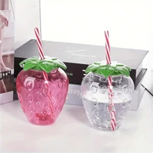 1 Pc Kawaii Strawberry Tumbler With Lid And Straw - Cute And PortableMilk Tea And Fruit Cup For Parties And On-The-Go Drinking