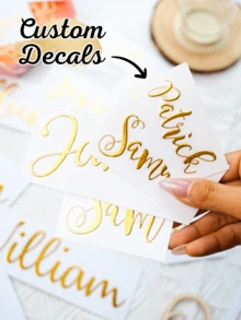 Personalized Name Tag Stickers, Water Bottles, Lunch Boxes, Glasses, Balloons, Calligraphy Stickers, Gift Box Decorations, Wedding Favors, Bridesmaid Proposal Boxes, Birthday, Party Decorations, Custom Vinyl Decals - Style2-gold - View 1