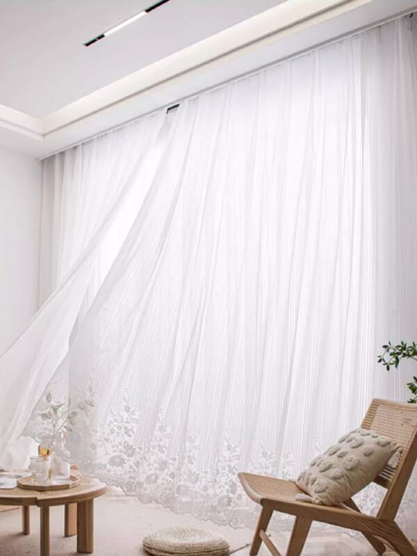 1pc American Style Minimalist Sheer Curtain With Rod Pocket, Decorative Voile Curtain For Living Room, Bedroom, Dining Room, Balcony