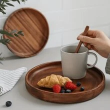 1pc Wooden Round Tray, Sushi & Dessert Serving Platter, Wooden Decorative Jewelry Storage Tray, Suitable For Bathroom Vanity, Farmhouse Style Coffee Table Decor, Round Wooden Plate