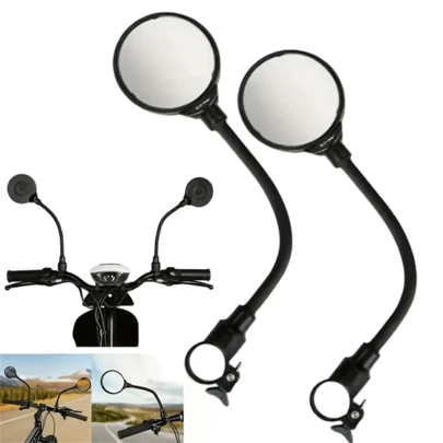 Bicycle Rearview Mirror Adjustable Flexible Stem Rear View Mirror, 360° Rotatable Bicycle Rearview Mirror With Wide Angle Lens, Suitable For Mountain Bike, Electric Scooter And Light Vehicles - Black ABS Frame, Pedal Accessories | Oval Mirror | Accessory, Bicycle Parts