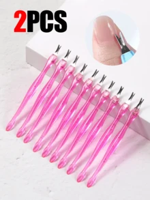 50pcs Pink Nail Cuticle Remover/Trimmer, Plastic Handle, Cuticle Pusher, Rubber Nail Cleaner, Callus Remover Fork, Manicure Tools, Unisex - Hot Pink - View 7