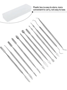 12 件不锈钢蜡雕套装、蜡泥雕刻工具、聚合物陶瓷泥铲雕刻工具（用于塑形、雕刻和造型）、银色双头雕刻套装 - 銀色 - 查看 15