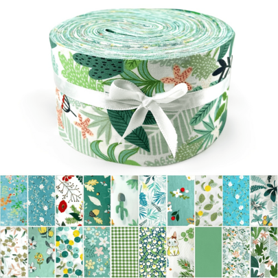 40pcs Jelly Roll Fabric For Quilting, 2.5 Inch Wide Jelly Roll Merchandise Cotton Assorted Jellyroll Floral Fabric For Sewing Quilting Crafting (Green)