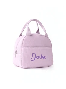 1 Pc Embroidery Custom Cute Corduroy Quilted Children'S Lunch Bag Handbag Storage Bag Can Be Embroidered With Your Own Name Suitable For Boys, Girls, Kindergarten, Elementary School Students, Outdoor Travel, Picnics, School Lunch, A Must-Have For The Start Of The School Season Give Your Child An Exclusive Holiday Gift,Multi-Functional,Ornamental,Letter,Stylish,Baby Fashion,Colorful,Casual,Unique,Customized,Baby Gifts,Cutebaby,Family,Friends,Daughter,Son,Her,For Children's Day,Spring Break