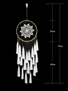 1 peça de decoração de parede em macramê feita à mão, decoração de parede boêmia com borla e apanhador de sonhos, arte de parede para decoração de casa e apartamento, presente perfeito para inauguração de casa, decoração de sala de ioga e meditação, decoração de parede para espaço espiritual (sem luzes)