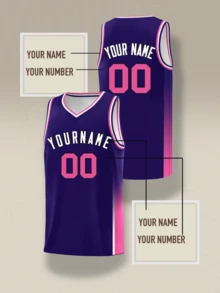 Customized Reversible Basketball Jersey - Personalized Team Uniform, Design Your Own Name And Number (Men/Youth) - Purple - View 2