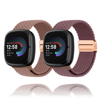 2 条可调节编织尼龙表带，带金属磁扣，兼容 Fitbit Versa 4/Fitbit Versa 3/Sense 2/Sense 1，快速释放透气替换表带，男女皆宜，可调节表带，适合朋友和家人的礼物