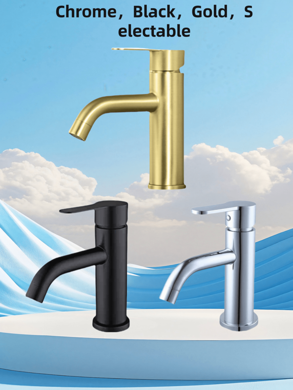 1pc Modern Stainless Steel Single Hole Basin Faucet - Hot And Cold Water Mixing, Short Style, Easy Installation, Durable, Corrosion-Resistant, Ideal For Bathroom, Wash Basin, Sink - Space-Saving Design, Smooth Operation, Water-Saving Faucet(Chrome,Black,Gold,Selectable)
