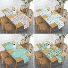 1pc/5pcs/7pcs Floral Art Print Polyester Table Runner With 6pcs Placemats - Polyester, Rectangle, Holiday Table Decor Cloth Runners, Home Decoration, Kitchen Dining Table Decor, Room Decor, Table Runners