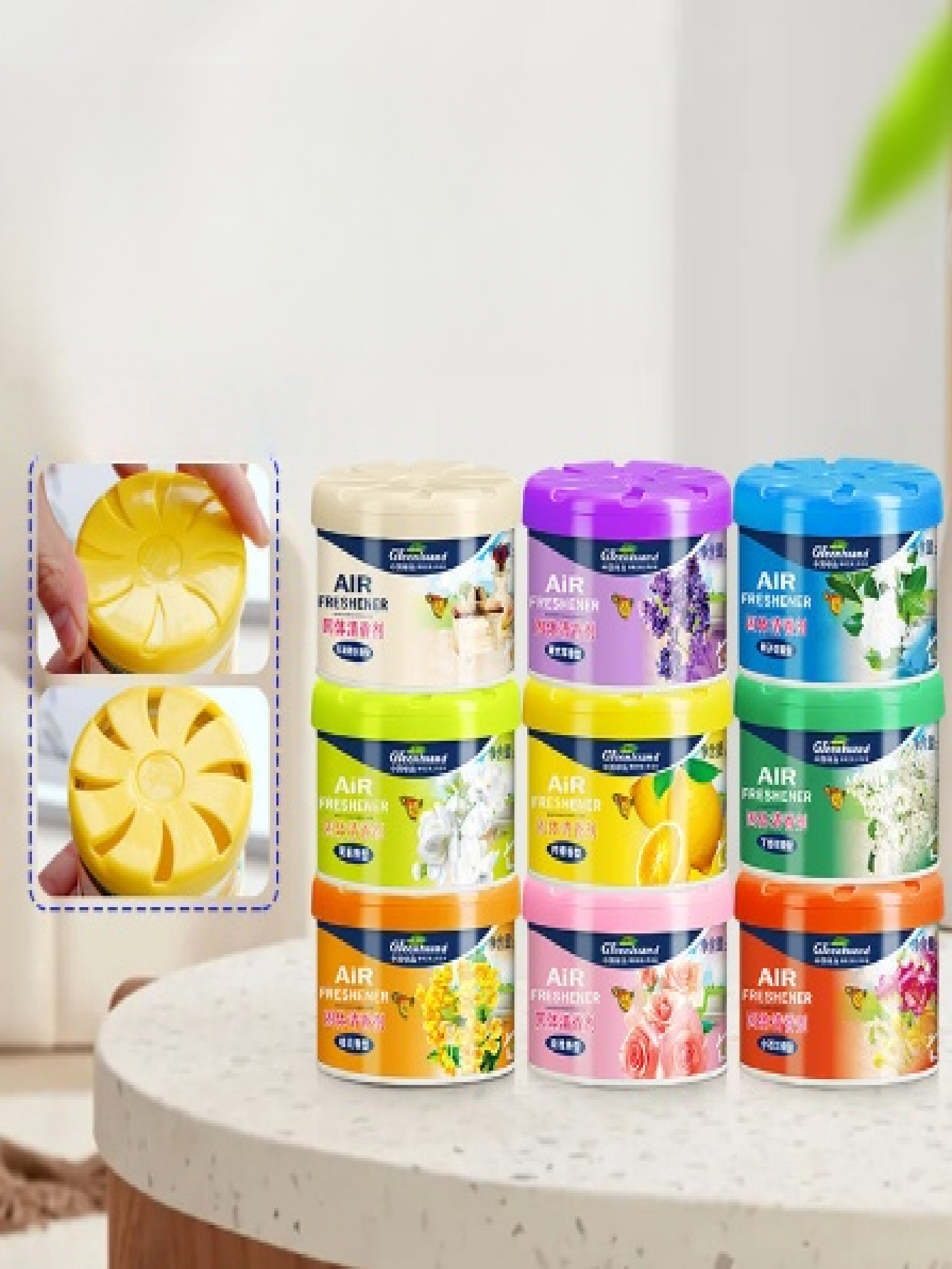 1 pieza Ambientador sólido de larga duración, que emite un aroma refrescante - Adecuado para baños y dormitorios, decoración del hogar, regalos de boda | Disponible en tres colores: rosa (pomelo), amarillo (limón) y verde (naranja)