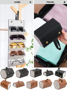 2/3/4/5/6 Slots Travel Glasses Case, Foldable Hanging Glasses Sunglasses Storage Rack Organizer, PU Leather Eyewear Holder Sunglasses Case Sunglasses Holder Sunglasses Organizer Sunglasses Storage Eyeglass Case Protective Case