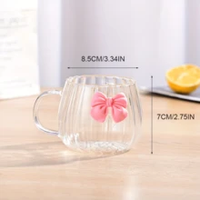1pc Glass Coffee Cup, Girly Bow Design, Suitable For Cappuccino, Milk, Juice