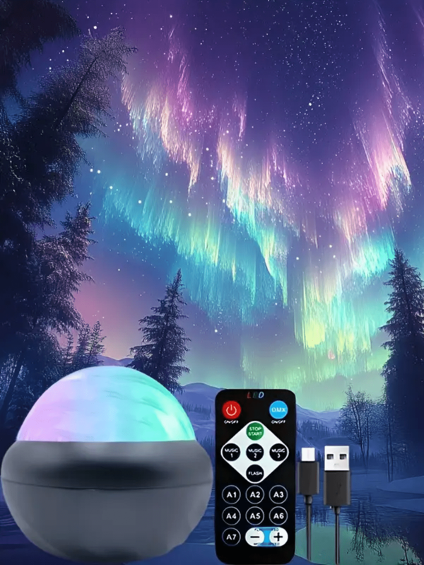 1pc RGB Aurora LED Star Projector Light - USB Powered Multicolor Northern Lights Effect With Remote Control, Geometric Star Pattern Suitable For Bedroom, Camping, Wedding, Holiday Decor And Christmas Gift, Outdoor Decorative Light | Desk Lighting | Polished, Bedroom Projector