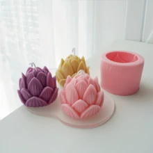 Molde de silicona de flor de loto en 3D en forma de capullo para hacer velas, manualidades decorativas de resina, y ornamentos de flor de silicona de forma artesanal - Rosa - Ver 1