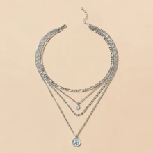 Hegaze 1pc Punk Street-Style Portrait And Coin Metal Exaggerated Thick Chain Multi-Layer Necklace - Silver - View 2