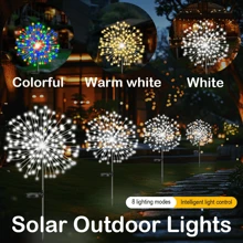 1pc Solar Powered Outdoor Fireworks Waterproof Light, Suitable For Garden, Terrace, Balcony, Lawn, Outdoor Camping, Romantic Atmosphere Decor For Valentine's Day, New Year, Wedding, 8 Lighting Modes, Available In Colorful, Warm White, White, 60/150/200/240 LEDs