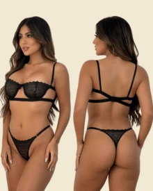 Sensual Gringa Lace Set + Garter Belt - 黑色 - 查看 3