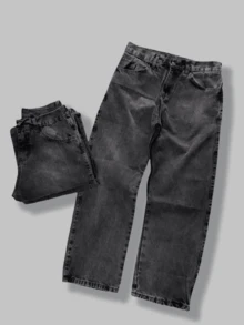 Men's Wide Leg Jeans, Gray, Unisex - 煙灰色 - 查看 1