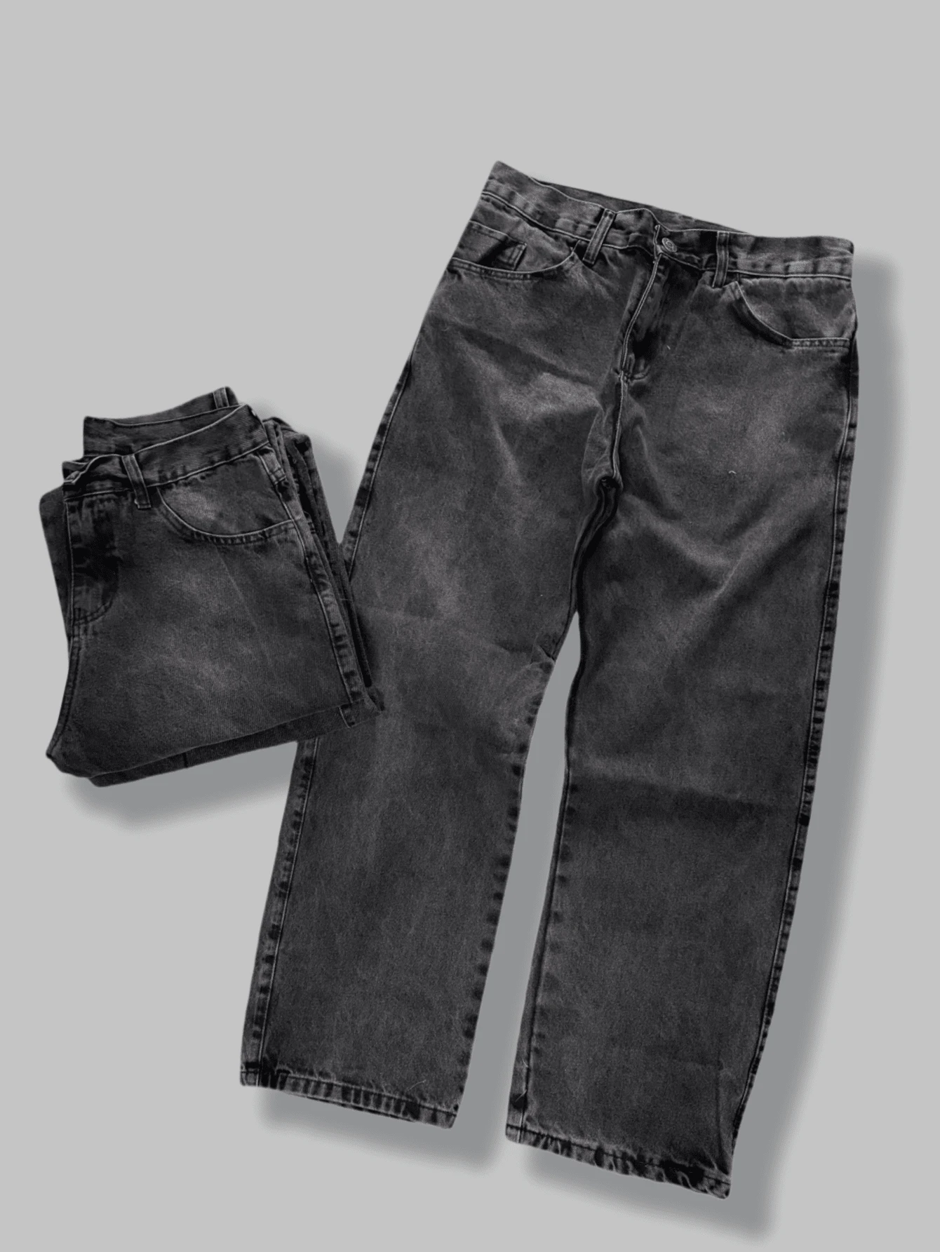 Men's Wide Leg Jeans, Gray, Unisex - 煙灰色 - 查看 1