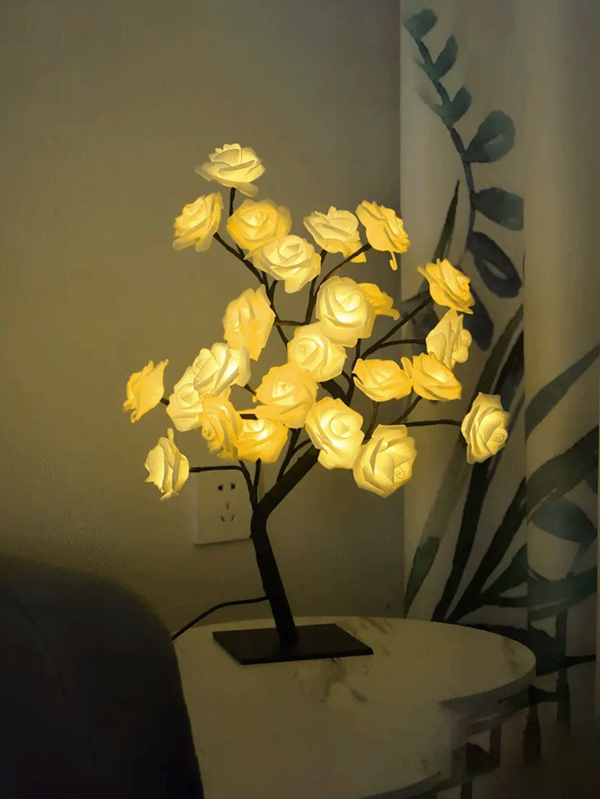 1 pezzo Lampada da scrivania a rosa LED, Lampada ad albero di fiori di rosa a 24 LED alimentata tramite USB, ideale per San Valentino, Natale, feste, decorazione da camera da letto, regalo di matrimonio