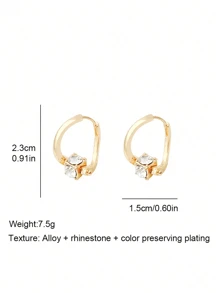 1 Pair Minimalist European & American Geometric Hoop Earrings, Fashionable Gold-Color Earrings, Zirconia Decorated Versatile Earring Jewelry, Suitable For Women's Daily And Festival Wear