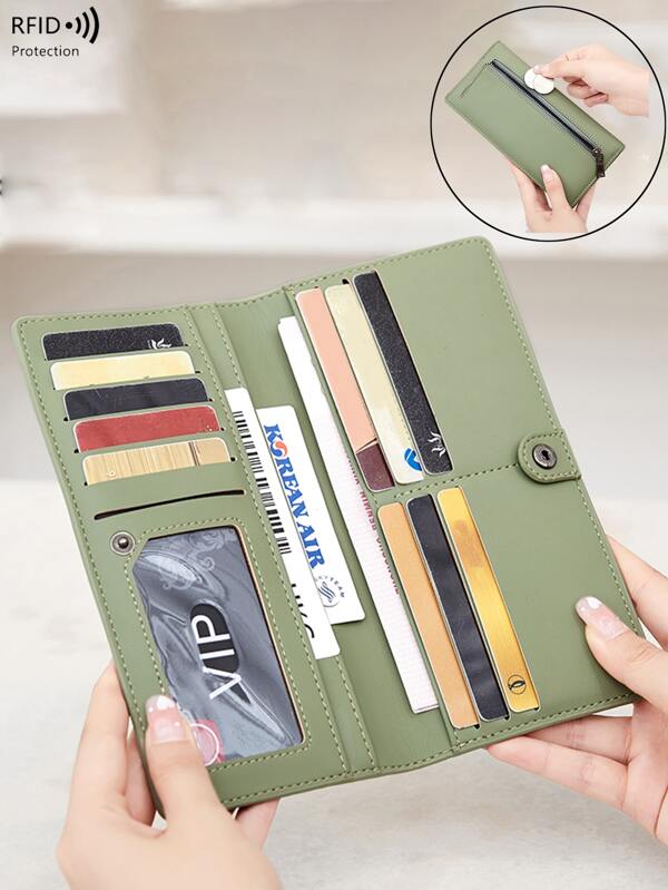 New Cross-Border Anti-RFID Theft Ladies Wallet PU Solid Color Credit Card Holder Zipper Buckle Long Wallet For Women Wallet Purse Wallet Mini Wallet