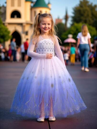 Young Girl Gorgeous Snowflake Pattern Mesh Princess Dress Formal Wear, For Christmas