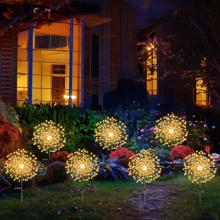 1pc Solar Powered Outdoor Fireworks Waterproof Light, Suitable For Garden, Terrace, Balcony, Lawn, Outdoor Camping, Romantic Atmosphere Decor For Valentine's Day, New Year, Wedding, 8 Lighting Modes, Available In Colorful, Warm White, White, 60/150/200/240 LEDs