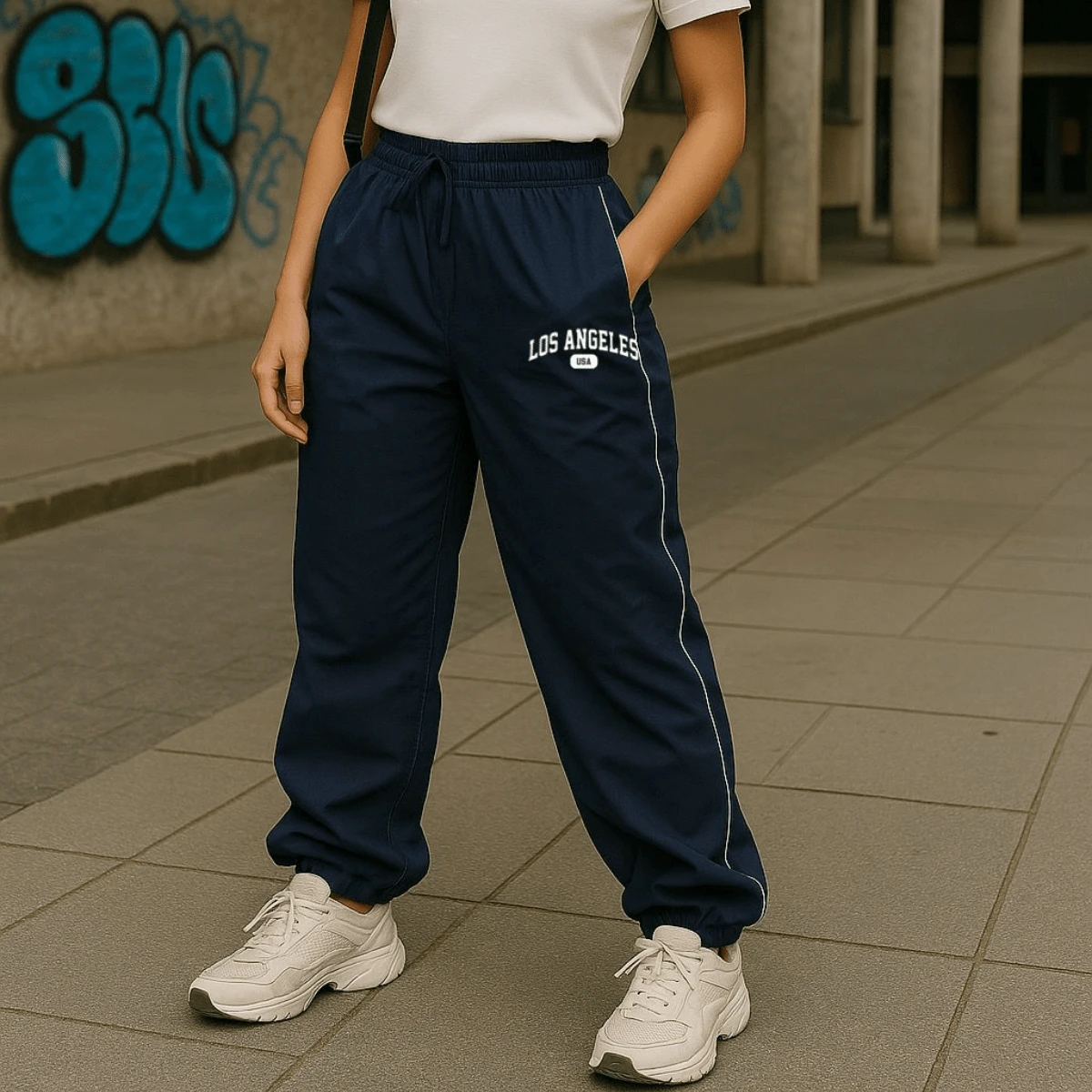 Tactel Wide Los Angeles Basic Streetwear Pants - Blue - View 1