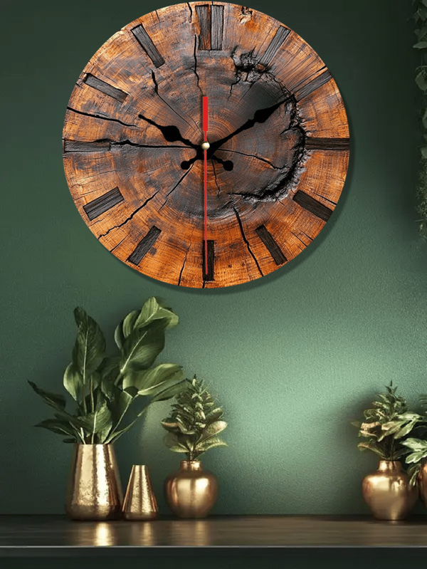 1 Pc 10 Inch/12 Inch 2D Flat Rustic Wooden Clock With Tree Ring Design - Round Wooden Wall Decoration With Classic English Numbers, Perfect For Home Decoration, Rustic Wall Clock Room Decor Clock Wall Bedroom Decor Dormitory Decor Back To School School Decor School Surprise